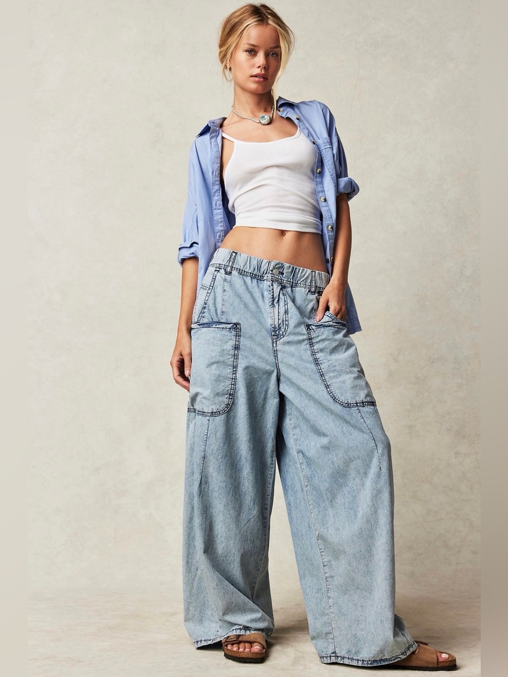NWOT We the Free Shibuya Pull-On Wide-Leg Jeans in Birthday Blue